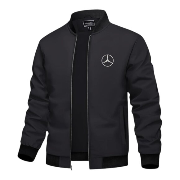 Men's Mercedes Benz Car Logo Embroidered Light Weight Bomber Jacket -Black